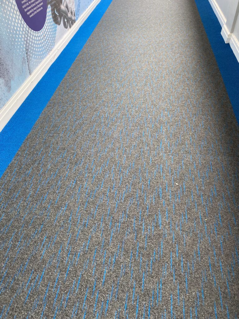 Blue Broadrib borders and Array tiles have been installed in the school's corridors to match the wall designs