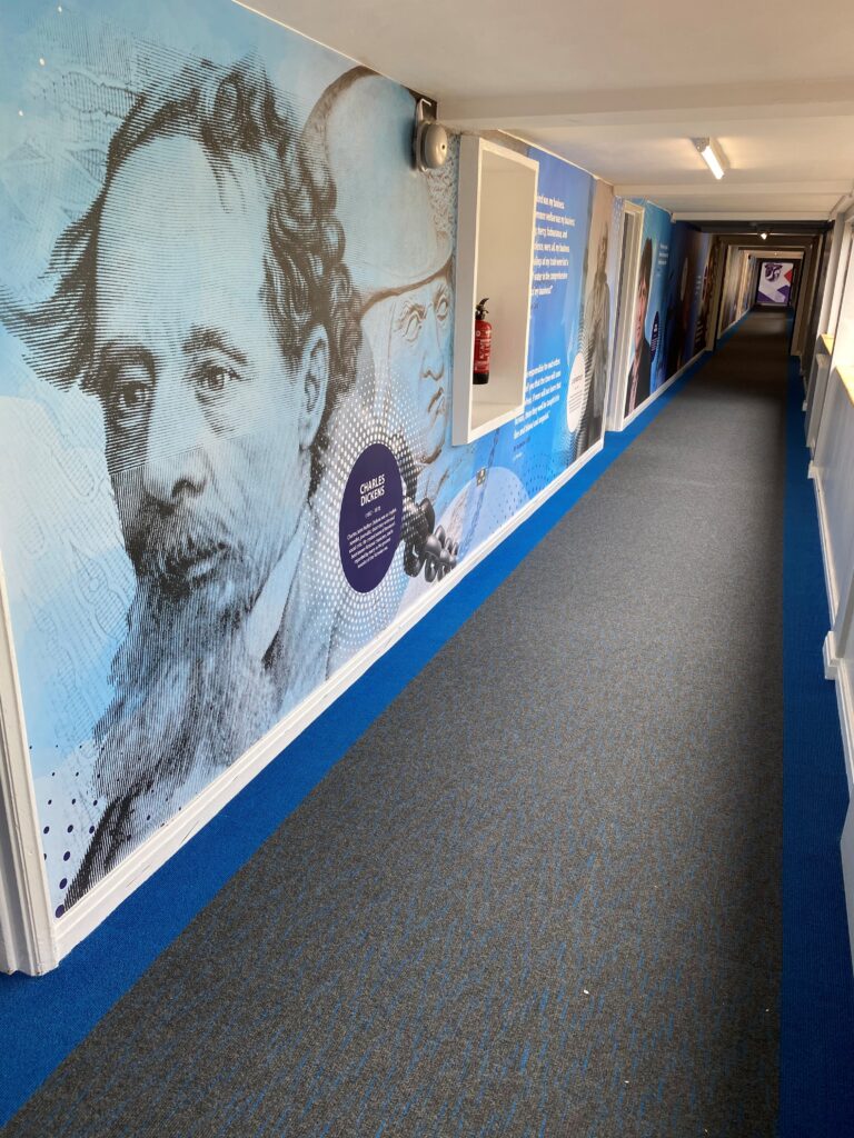 Blue Broadrib borders and Array tiles have been installed in the school's corridors to match the wall designs